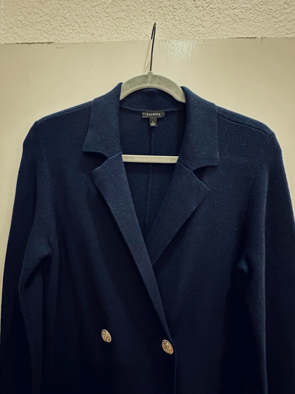 Talbots Navy Knit Double-Breasted Blazer coats with Decorative Gold Buttons